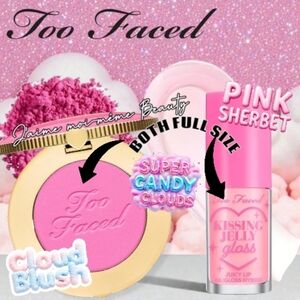 Too Faced Super Candy Clouds Barbie Pink Blush Sherbet Baby Milky Pink Lip Jelly